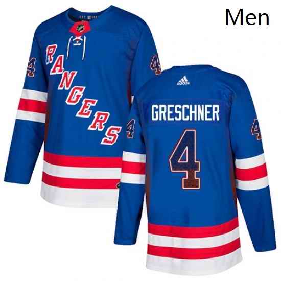 Mens Adidas New York Rangers 4 Ron Greschner Authentic Royal Blue Drift Fashion NHL Jersey